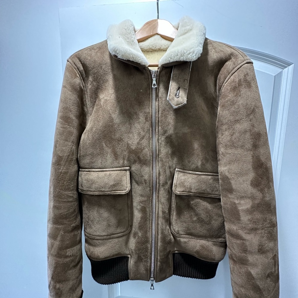 Officine Generale suede bomber with shearling collar and inside